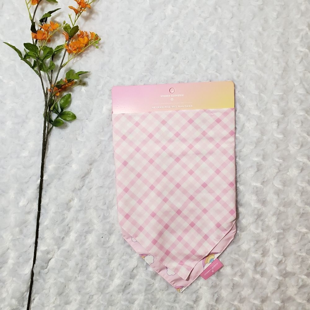 Stoney Clover Lane x Target light pink and white plaid reversible pet bandana